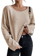 Load image into Gallery viewer, Ribbed lettuce sleeve crewneck knit top.
