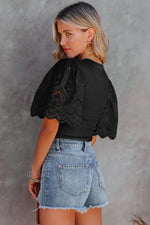 Load image into Gallery viewer, Scallopped Eyelet Sleeve Ribbed Top
