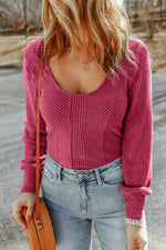 Load image into Gallery viewer, Ribbed U Neck long sleeve casual top.

