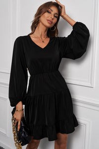 Tiered Ruffle Balloon Sleeve Dress